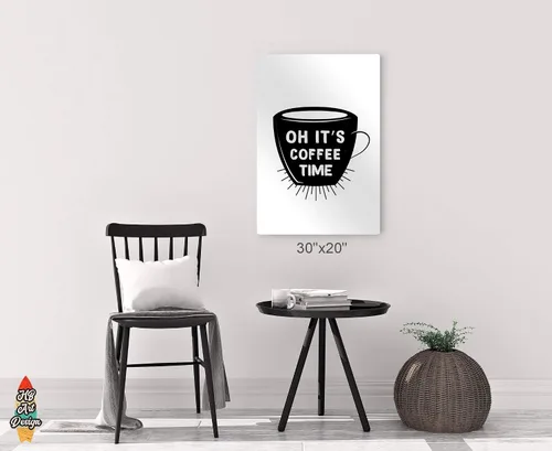 Vista 6 de HB Art Design Oh It's Coffee Time - Taza con cita y taza en blanco y negro con impresión de metal, arte de pared de cafetería, decoración