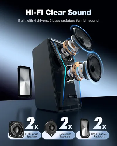 Vista 8 de Nylavee - Altavoces para computadora de escritorio, Bluetooth AUX PC Altavoces RGB