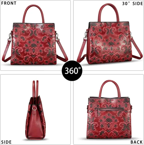 Vista 2 de Monederos y bolsos de cuero genuino para mujer, bolso de mano de cuero con relieve vintage para mujer, bolso cruzado de hombro, bolsas de mano