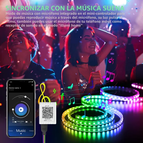 Vista 3 de Nexillumi Luces LED para dormitorio de 100 pies con sincronización de música que cambian de color, tira de luces LED inteligentes con control remoto