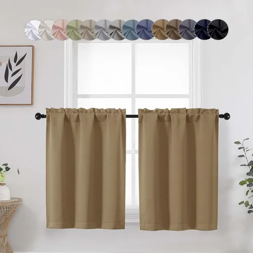 Vista 58 de Aqua Cafe - Juego de 2 paneles de cortinas opacas de 24 pulgadas de largo, con aislamiento térmico suave y sólido, para ventanas de baño, sótano