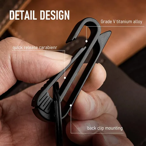 Vista 2 de FEGVE Llavero para cinturón, clip de titanio para cinturón con llavero para llaves, gancho para llavero para hombres y papá (negro - RK1)