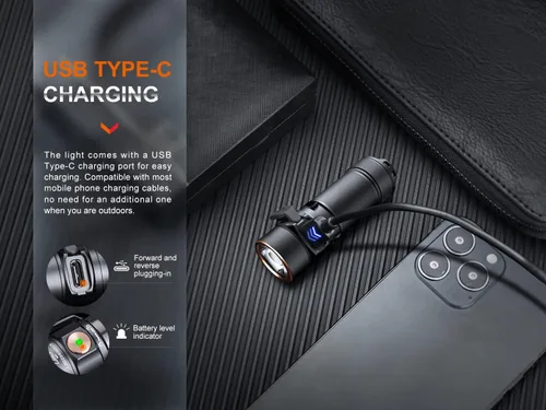 Vista 5 de Fenix E18R V2.0 linterna EDC, 1200 lúmenes USB-C recargable ultra compacta luz de bolsillo (Negro)
