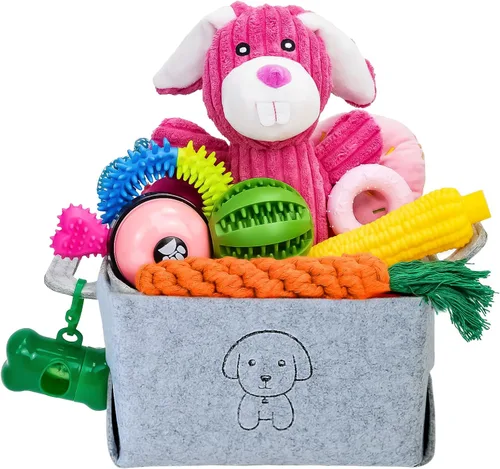 Vista 10 de MRSOHRET 20 Piezas Juguetes Masticables para Cachorros en Dentición, Juguetes Masticables para Perros con Juguete de Cuerda, Cepillo de Dientes