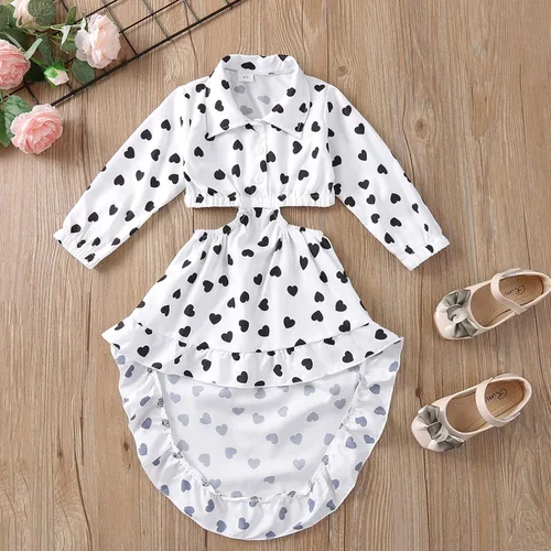 Vista 3 de Vestido de manga larga con estampado de amor para niñas de San Valentín y conjunto recién nacido