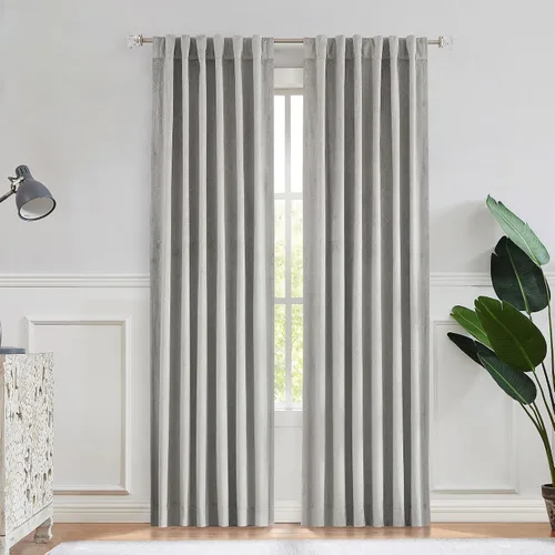 Vista 11 de Paneles de cortinas opacas de terciopelo gris oscuro para ventana, reducción de ruido, 90% de oscurecimiento de la habitación, bolsillo para barra