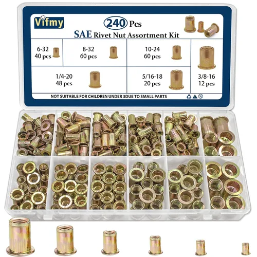 Vista 33 de Tuerca de remache UNC de 1/2 ''-13, 10 piezas de acero inoxidable 304 cabeza plana remache roscado inserto Nutsert