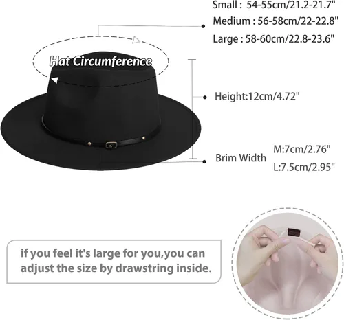 Vista 2 de jingsha Sombreros Fedora para hombres y mujeres de ala ancha Fedora de fieltro de Panamá, sombreros de vestir para hombre con hebilla de cinturón