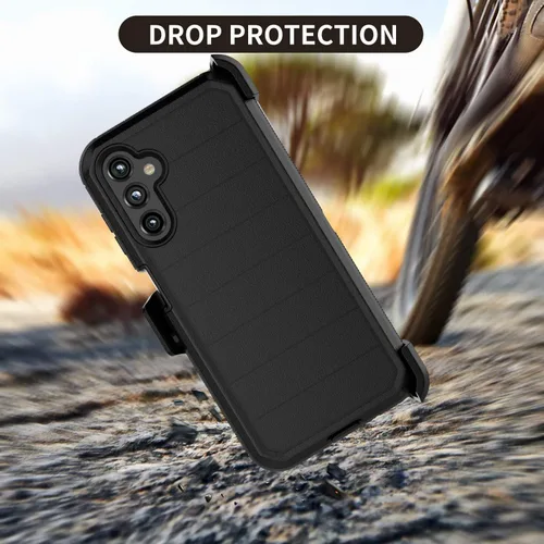 Vista 5 de Funda para teléfono Galaxy A14 5G, para Samsung A14 5G con clip para cinturón con [protector de pantalla incorporado] protector de pie resistente a