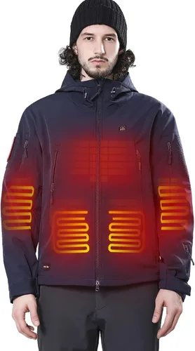 Vista 11 de DEWBU Chaqueta de hombre con calefacción eléctrica para invierno y con batería de 12 V, abrigo con revestimiento suave para exteriores Negro
