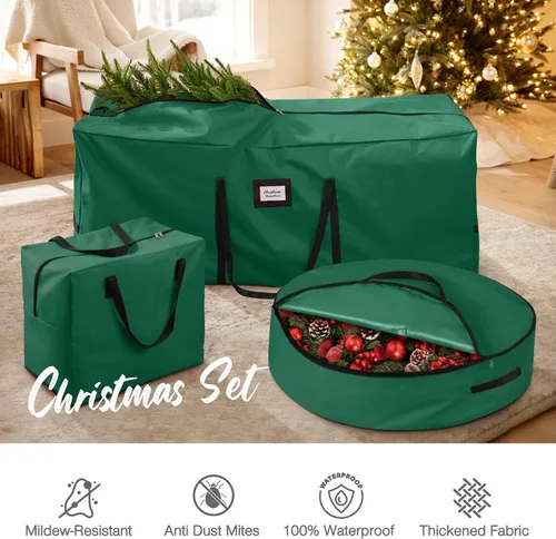 Vista 2 de Paquete de 3 bolsas de almacenamiento para árbol de Navidad, para árboles artificiales de hasta 7.5 pies, duraderas e impermeables con asas