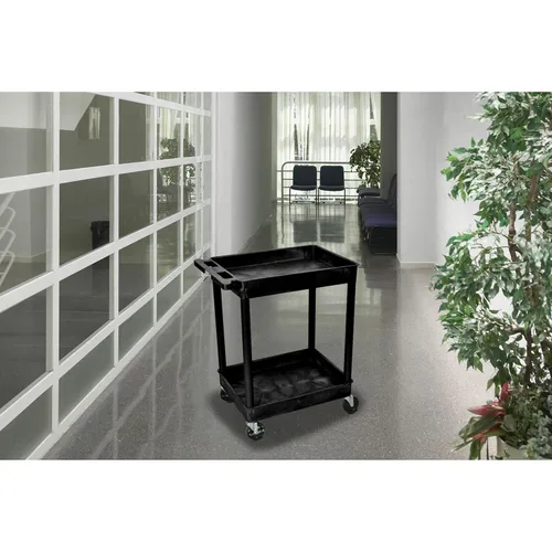 Vista 2 de Luxor Carro utilitario rodante de 2 estantes con ruedas resistentes - Negro