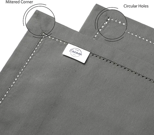 Vista 4 de Encasa XO Camino de mesa de comedor de 13 x 59 pulgadas, diseño de dobladillo de algodón puro, gris, lavable a máquina