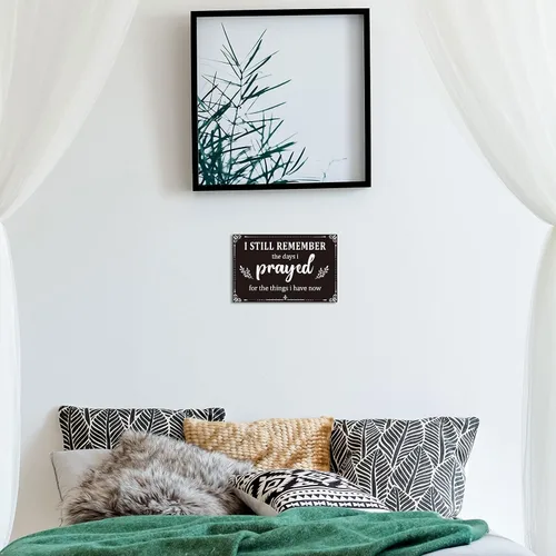 Vista 7 de Letrero inspirador con texto en inglés "I Still Remember The Days I Prayed", letreros inspiradores para mesa de estar, centros de mesa de madera