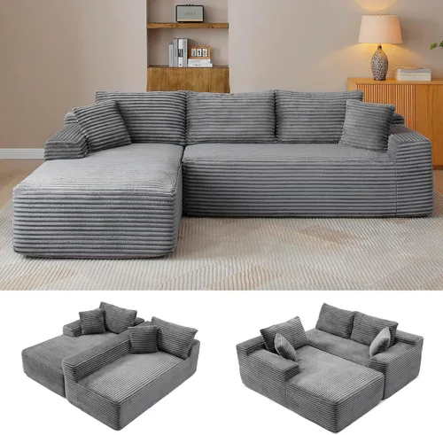 Vista 20 de Sofá modular en forma de L de 108 pulgadas, sofá modular sin hueso para sala de estar, cómodo sofá esponjoso de pana con asiento profundo Camel