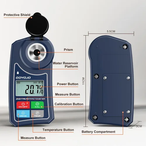 Vista 6 de Refractómetro digital Brix GOYOJO Medidor Brix Refractómetro de laboratorio con precisión de ±0.5 Brix/1℃, rango de 0-55% con ATC para jugos