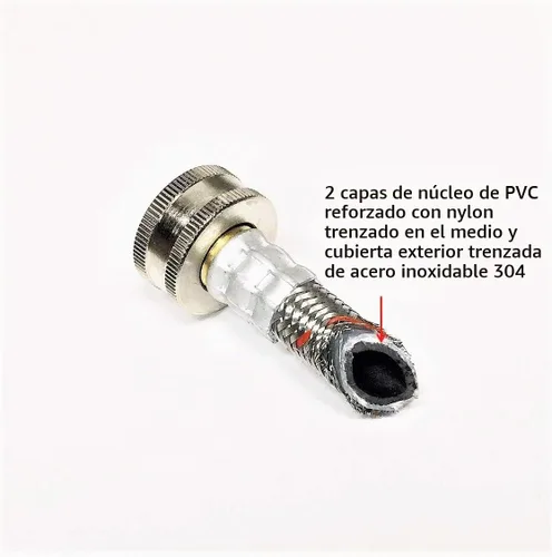Vista 3 de Pack de 2 mangueras premium de acero inoxidable para lavadora - 6 pies, sin plomo, a prueba de explosiones, con líneas rojas y azules, entrada