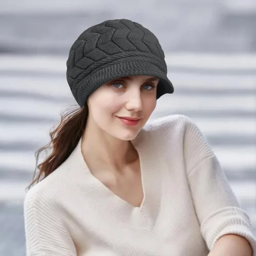 Vista 2 de Loritta Gorro de invierno para mujer, gorro de lana con visera