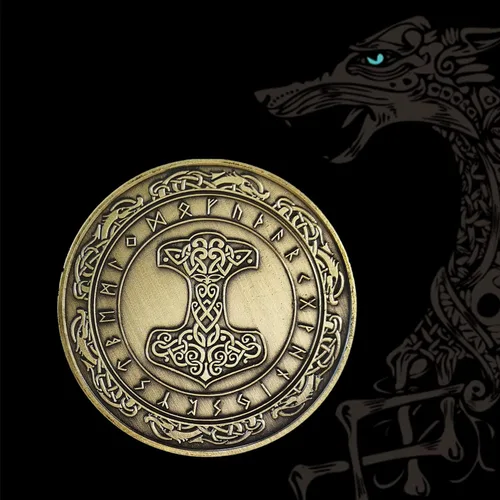 Vista 7 de Moneda Vikingo nórdico Mjolnir Moneda Martillo de Thor Mitología nórdica Talismán