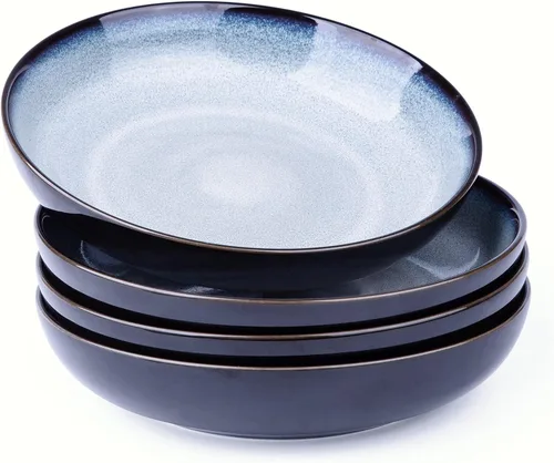 Vista 8 de LERATIO Tazones para pasta, cuencos de cerámica para pasta de 38 onzas, juego de 4 cuencos de pasta esmaltada reactiva de 9.0 pulgadas, aptos