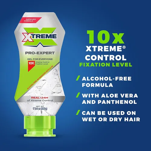 Vista 5 de Xtreme Pro-Expert - Gel transparente para el cabello, sin alcohol, control Xtreme las 24 horas con aloe vera, botella exprimible de 17.63 onzas