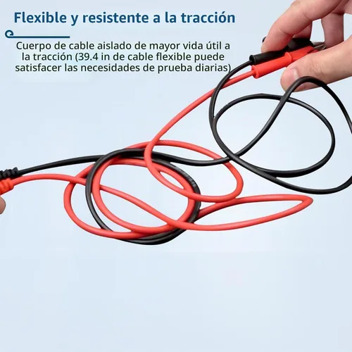 Vista 4 de 1 par de cable de prueba conector banana a pinzas cocodrilo, 100cm/3.28ft, corriente nominal de 15A, voltaje máximo de 1000V, cable de prueba