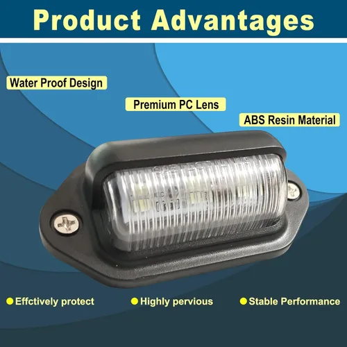 Vista 4 de 2 luces LED ámbar amarillas para placa de matrícula, 12V-24V DC impermeable 6-SMD lámpara de placa de matrícula luz trasera, para camión SUV