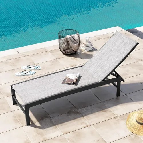 Vista 16 de Crestlive Products Sillas de salón exteriores, Sillas de aluminio para piscina, Tumbona reclinable ajustable de cinco posiciones para bronceado Beige