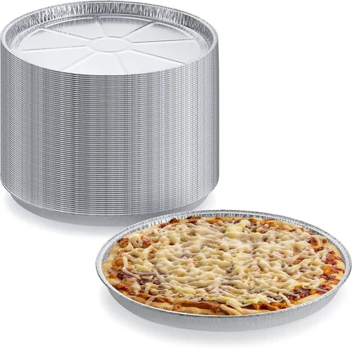 Vista 5 de Paquete de 12 bandejas redondas desechables para pizza – Bandeja de pizza duradera para galletas, pasteles, focaccia y más – Tamaño: 12-1/4" x 3/8