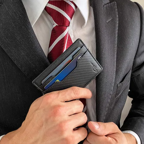 Vista 7 de BLACARO - Billetera delgada Picara con clip de dinero con bloqueo RFID Billetera de crédito - Cartera de viaje - Mini cartera minimalista