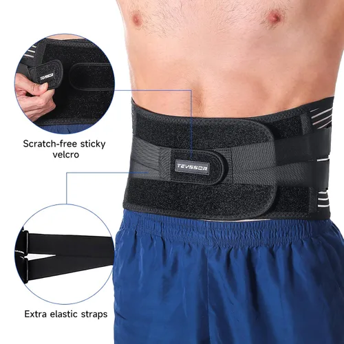 Vista 3 de Teyssor Soporte de espalda para aliviar el dolor de espalda baja, cinturón de apoyo lumbar ajustable con 6 estancias, cinturón de apoyo de espalda