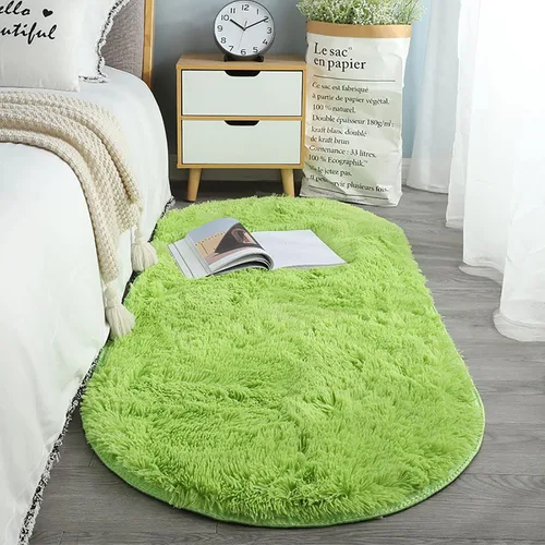 Vista 10 de ZZenSmot Alfombra ovalada y esponjosa, alfombra de noche de felpa suave, color liso, para dormitorio, sala de estar, color rosa, 63 x 24 pulgadas