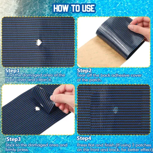Vista 4 de Treela Kit de reparación de 6 piezas de cubierta de seguridad para piscina, kit de reparación de parche azul para piscina, malla autoadhesiva