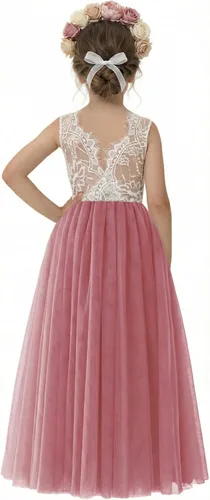 Vista 15 de 2Bunnies - Vestido de fiesta con tutú de tul, espalda de encaje de rosa, tipo A, para niñas Maxi sin mangas de encaje