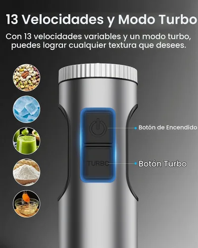 Vista 2 de Batidora de inmersión de mano, con cable, ajustable de 11 velocidades, motor de cobre puro de 1000 W, embalaje de caja de regalo, perfecta