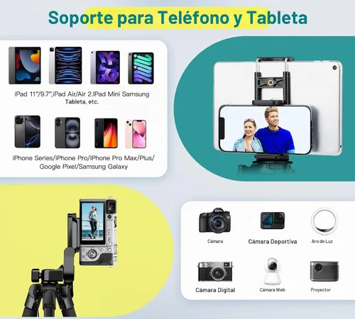Vista 6 de JOILCAN Trípode para Teléfono, Soporte de Trípode de Cámara de 67" para iPhone iPad, Trípodes de Viaje Profesionales de Aluminio con Control Remoto