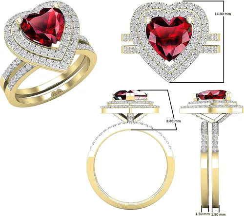 Vista 44 de Dazzlingrock Collection Juego de anillos de compromiso de doble halo con diamantes naturales redondos y piedras preciosas creadas en laboratorio