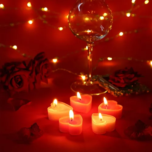 Vista 3 de Nuanchu 18 velas en forma de corazón para el día de San Valentín, velas de té de amor, velas para mesa de boda, centro de mesa, cena, decoración