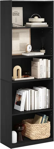 Vista 8 de Furinno GEHRY - Estantería para libros, 5 niveles, con estantes ajustables, 11.6 x 24.8 x 71.4 pulgadas, para oficina en casa, sala de estar, roble