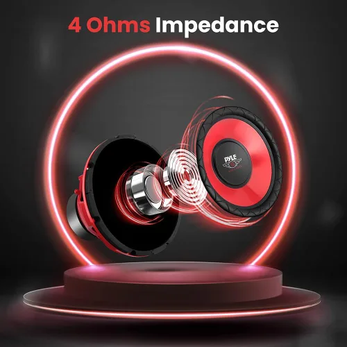 Vista 3 de Pyle Subwoofer de audio para automóvil de 10 pulgadas, potencia máxima de 600 W, woofer de bobina de voz única de 4 ohmios, cono galvanizado rojo