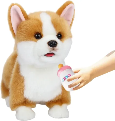 Vista 9 de CU-MATE Juguete electrónico de peluche de simulación interactiva, realista, cachorro, gato, con cola para caminar, ladrar, menear, hablar, como