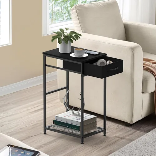 Vista 7 de CADUKE - Soporte de torre para computadora de 2 niveles, color negro, soporte de PC con cajón de tela Moderno soporte de impresora, patas