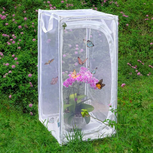 Vista 7 de Jaula grande de mariposa monarca de 30 pulgadas, hábitat de malla plegable resistente con protector de cremallera, recinto desplegable al aire libre