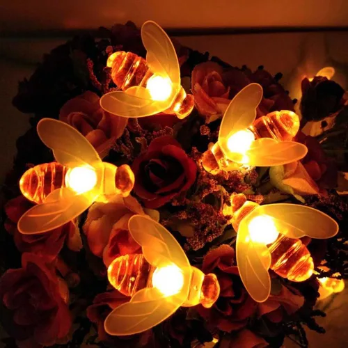 Vista 7 de Cadena de luces de hadas de abeja, 20 luces LED de 7.5 pies con batería de abeja para fiestas, bodas, Navidad, decoración, jardines, patios
