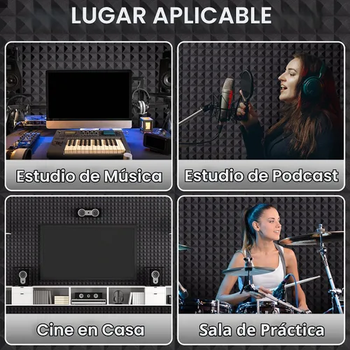 Vista 4 de Foneso - Paquete de 12 paneles de espuma a prueba de sonido para paredes, paneles de espuma acústica de 12 x 12 x 2 pulgadas con acolchado