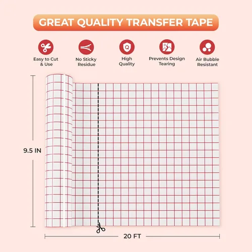 Vista 2 de YRYM HT Cinta de transferencia para vinilo, rollo de 9.5 pulgadas x 20 pies Compatible con Cricut Joy Xtra, fácil transferencia para proyectos