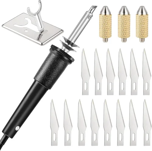 Vista 10 de Honoson - Herramienta de corte con cuchillo caliente eléctrico de 19 piezas, cortador de plantillas con cuchillo caliente multiusos con soporte
