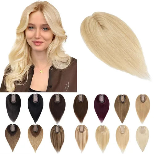 Vista 11 de SEGO Toppers para el cabello para mujer, cabello humano real con flequillo, 2.8 x 5.1 in, base de seda, 100% cabello humano Remy, clip en la parte