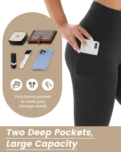 Vista 3 de NexiEpoch - Paquete de 4 leggings suaves para mujer, con bolsillos, control de abdomen y cintura alta, pantalones capri para yoga y ejercicio