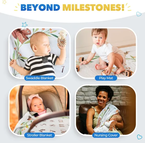 Vista 5 de Bubzi Co Manta mensual de hitos para bebé, manta de fotos de bosque suave para bebé niño y niña, manta de cama de guardería, artículos esenciales